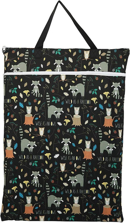 Large Hanging Wet/Dry Cloth Diaper Pail Bag for Reusable Diapers or Laundry (Raccoon)