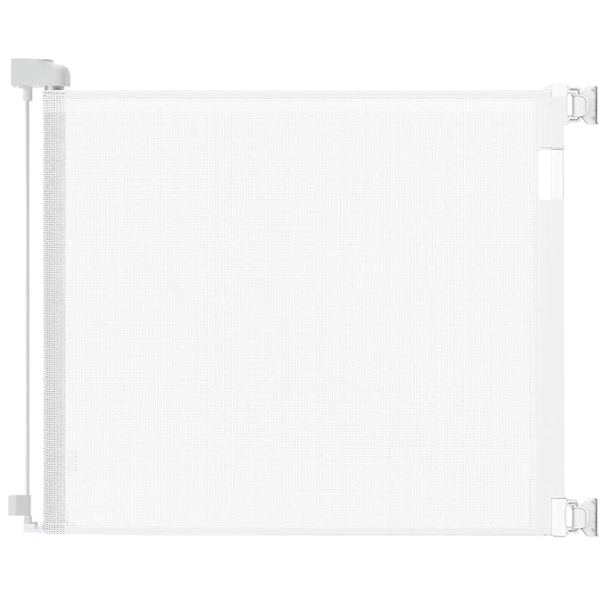 Veraste Retractable Baby Gate for Doorways and Stairs, Mesh Safety Gate for Pet, Indoor & Outdoor Use, One-Hand Operation, Easy Installation, 33.6" Tall, Expands to 71" Wide（White,33.6"x71"）