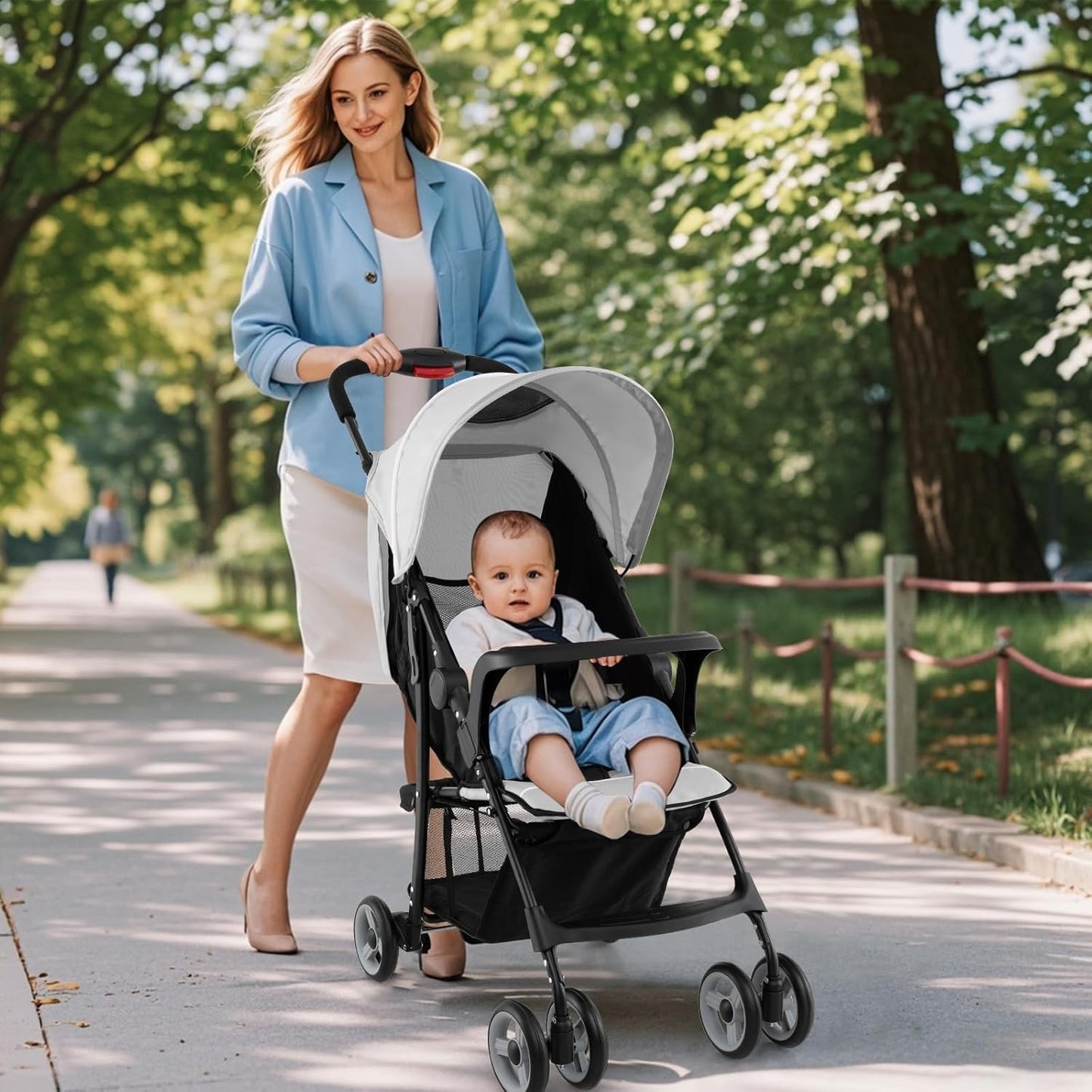 Baby Joy Lightweight Stroller, Compact Toddler Travel Stroller for Airplane, Infant Stroller w/Adjustable Backrest/Footrest/Canopy, 5-Point Harness, Storage Basket, Easy One-Hand Fold (Gray)