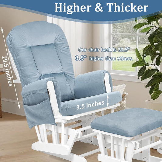 BECHAEO 5PCS Suede Glider Rocker Replacement Cushions with Ottoman Cover Thicken Soft Rocking Chair Cushion Set for Indoor Nursery Glider Rocking Chair, Blue