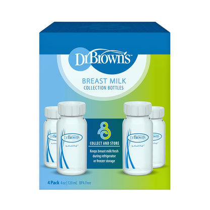 Dr. Brown's Breast Milk Collection Bottles with Storage Caps, Breast Pumps Compatible, Collect, Store, and Keep Milk Fresh, BPA Free – 4-Pack