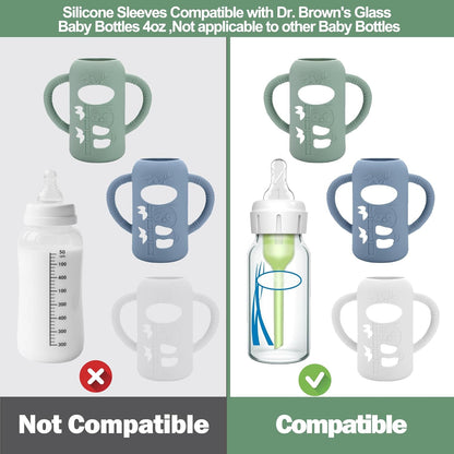 BUSOHA 3 Pack Silicone Sleeves for Dr Brown Glass Baby Bottles - Drop Protection Baby Bottle Sleeves,Compatible with Dr. Brown's Newborn Glass Bottles,with Silicone Handles,8 oz