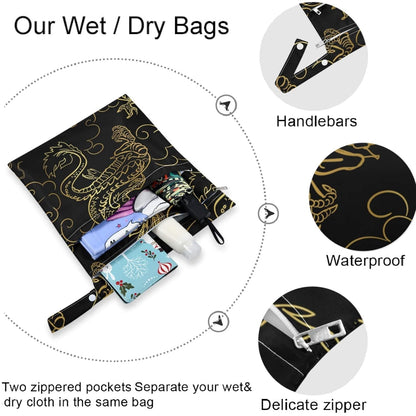 visesunny Yellow Dinosaurs Volcano and Palm Tree 2Pcs Wet Bag with Zippered Pockets Washable Reusable Roomy for Travel,Beach,Pool,Daycare,Stroller,Diapers,Dirty Gym Clothes, Wet Swimsuits, Toiletries