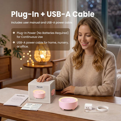 Kipcush White Noise Machine - 21 Soothing Non-Looping Sounds, Dimmable Night Light, & Blind-Touch Buttons | USB-Powered Portable Sleep Therapy for Babies, Adults, Office & Travel - White