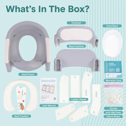 SereneLife 2-in-1 Potty Chair & Potty Training Seat with Step Stool Ladder - Height Adjustable Kids/Toddler Toilet Seat with Stable Anti-Slip Design, Cushioned Seat & Splash Guard For Boys Girls