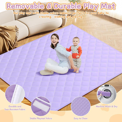 Baby Playpen with Mat - 79"x71" Extra Large Play Pens for Babies and Toddlers Indoor Safety Baby Fence with Soft Breathable Mesh - All-Wrapped Sponge Sturdy Play Yard with Handle & Bag Purple