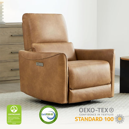 CHITA Power Recliner Chair Swivel Glider, FSC Certified Upholstered Living Room Nursery Reclining Sofa Chair with Lumbar Support, Linen