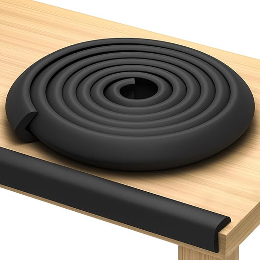 Premium 12ft Edge Protector for Baby, Odorless & Waterproof Foam Cushion with 3M Adhesive Tape, Non-Toxic to Baby Proof Corners and Edges, Wall Corner Protector & Desk Edge Cushion Black