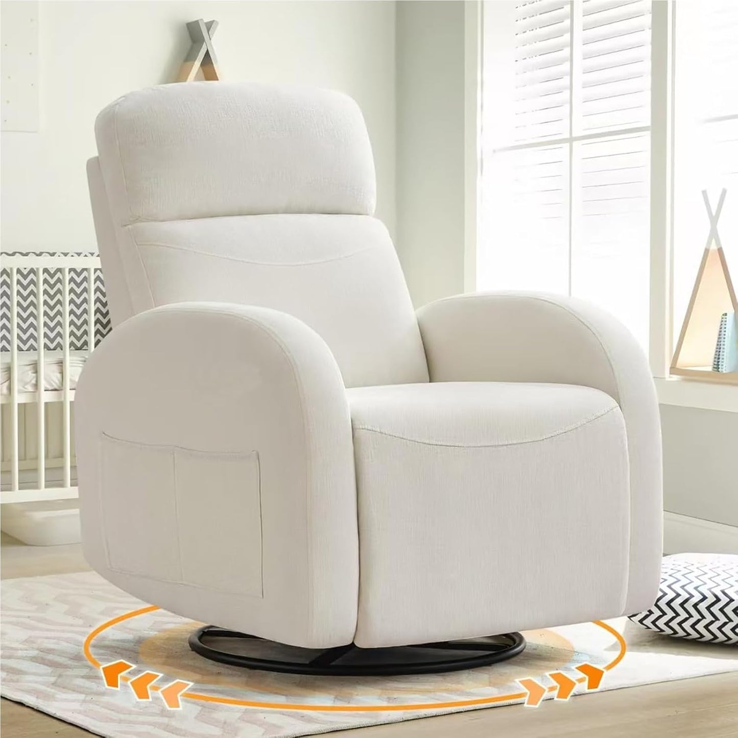 Nursery Glider Recliner, Power Swivel Rocking Recliner with USB & Type-C Port, Swivel Nursering Reclining Rocker with Double Pockets for Living Room, Camel Chenille