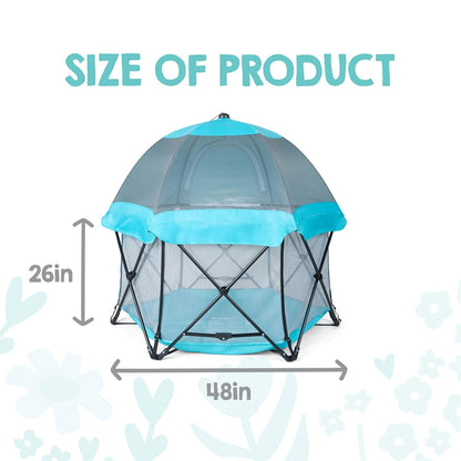 Regalo Safety My Play Deluxe Baby Playpen & Portable Play Yard with Canopy, Foldable 6-Panel Indoor Outdoor Playpen for Babies & Toddlers, Mesh Sides, Washable Nylon Bottom, 48", Aqua/Black