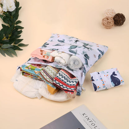 Wet Dry Bags 2-Pack with Cute Dolphin Print - Waterproof Travel Organizer for Swimming Pool Beach Gym Baby Cloth Diapers Swimwear with Dual Zippers