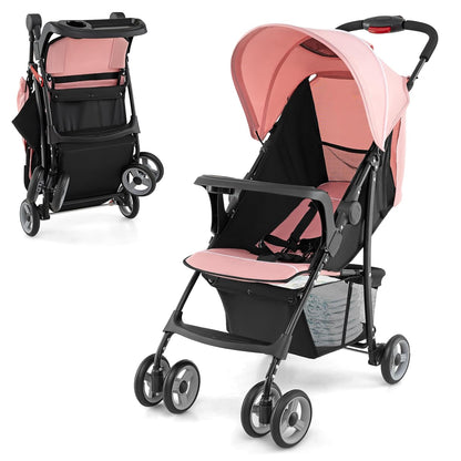 HONEY JOY Lightweight Stroller, Compact Travel Stroller for Airplane, Toddler Fold Pushchair w/Adjustable Canopy & Backrest, Storage Basket, Umbrella Stroller for Infants (Gray)