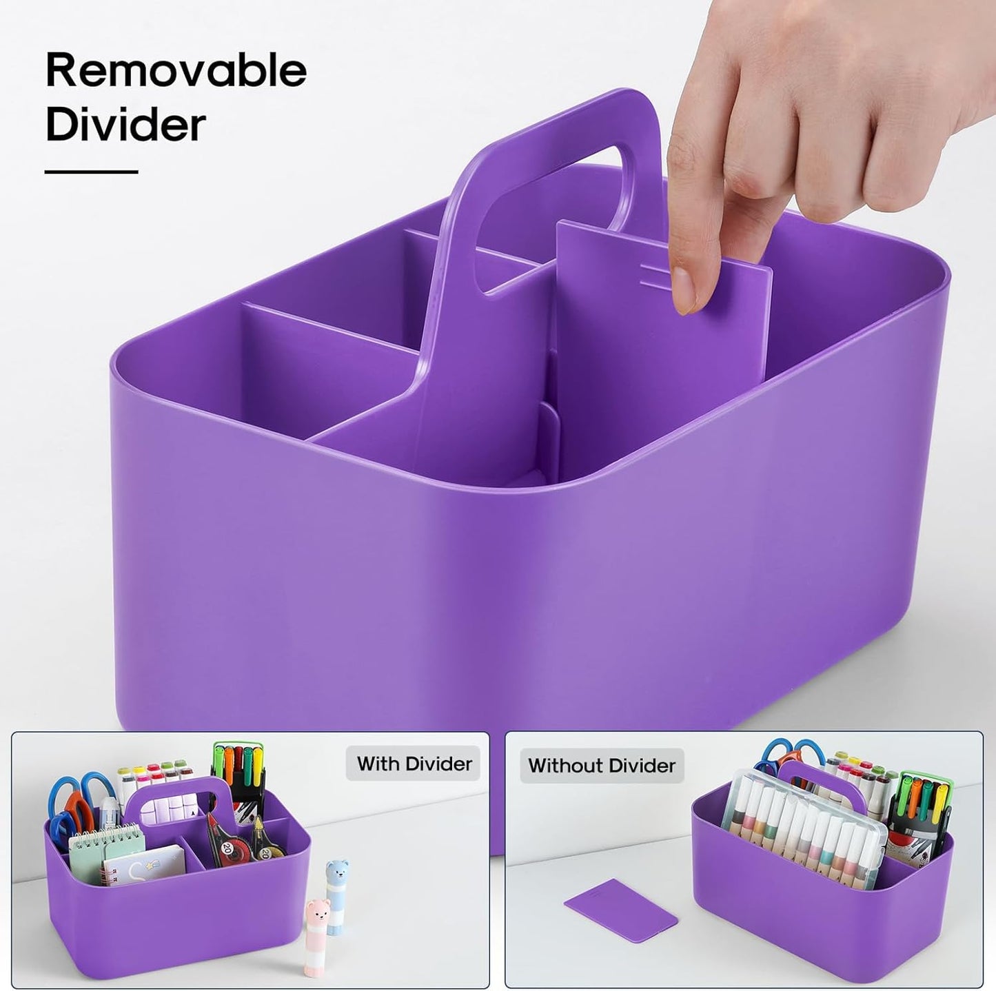 Multiuse Caddy Organizer with Handle, Portable Divided Plastic Tote Bin - Art Craft, Stationary Pen Marker Crayons, Makeup Hair Supplies Storage - Bathroom, Classroom, Dorm, Office, Desk Holder - Pink