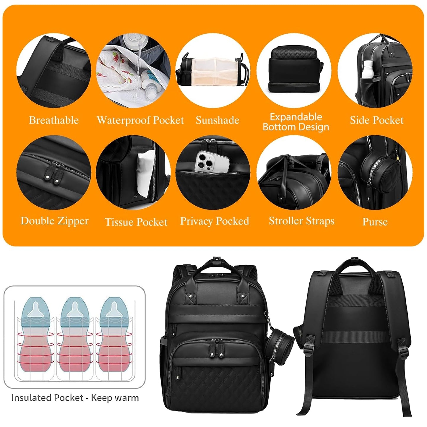Astro alan Baby Diaper Bag with Changing Station, Waterproof Diaper Bag Backpack for Moms Dads with USB Charging Port, Baby Shower Gifts, Large Capacity diaper backpack, Grey