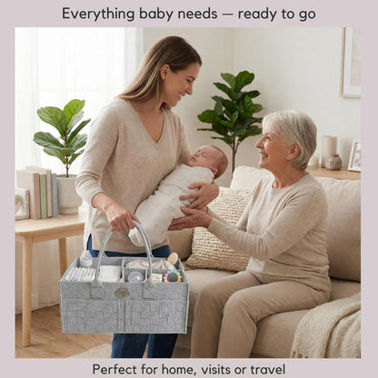 Baby Diaper Caddy Organizer for Nursery – Large Felt Storage Basket for Baby Essentials, Wipes & Diapers – Portable Nursery Organizer Bin for Changing Table or Living Room Light Grey