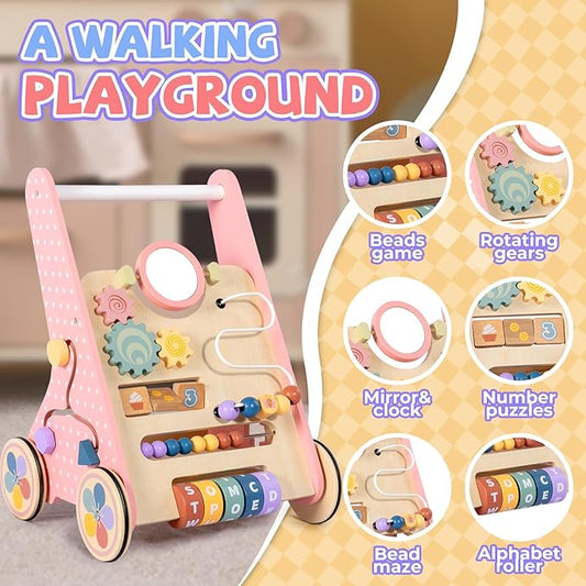 BAUTIA Wooden Baby Walker, Push Walker for Baby Girl 10-12 Months, Montessori Walker Push Toy for Toddlers Learning to Walk