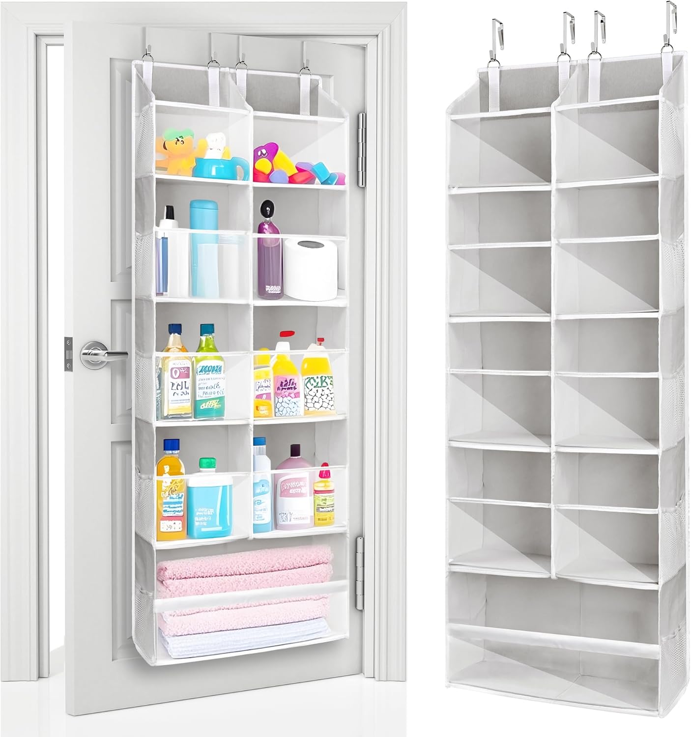 ULG 1 Pack Over Door Organizer with 5 Large and 10 Mesh Side Pockets, 44 lbs Weight Capacity Hanging Storage with Clear Window Kids Toys, Shoes, Diapers, Dark Grey, 5 Layers