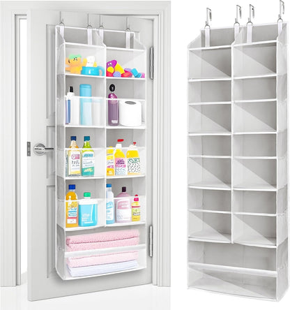 ULG 1 Pack Over Door Organizer with 5 Large and 10 Mesh Side Pockets, 44 lbs Weight Capacity Hanging Storage with Clear Window Kids Toys, Shoes, Diapers, Dark Grey, 5 Layers