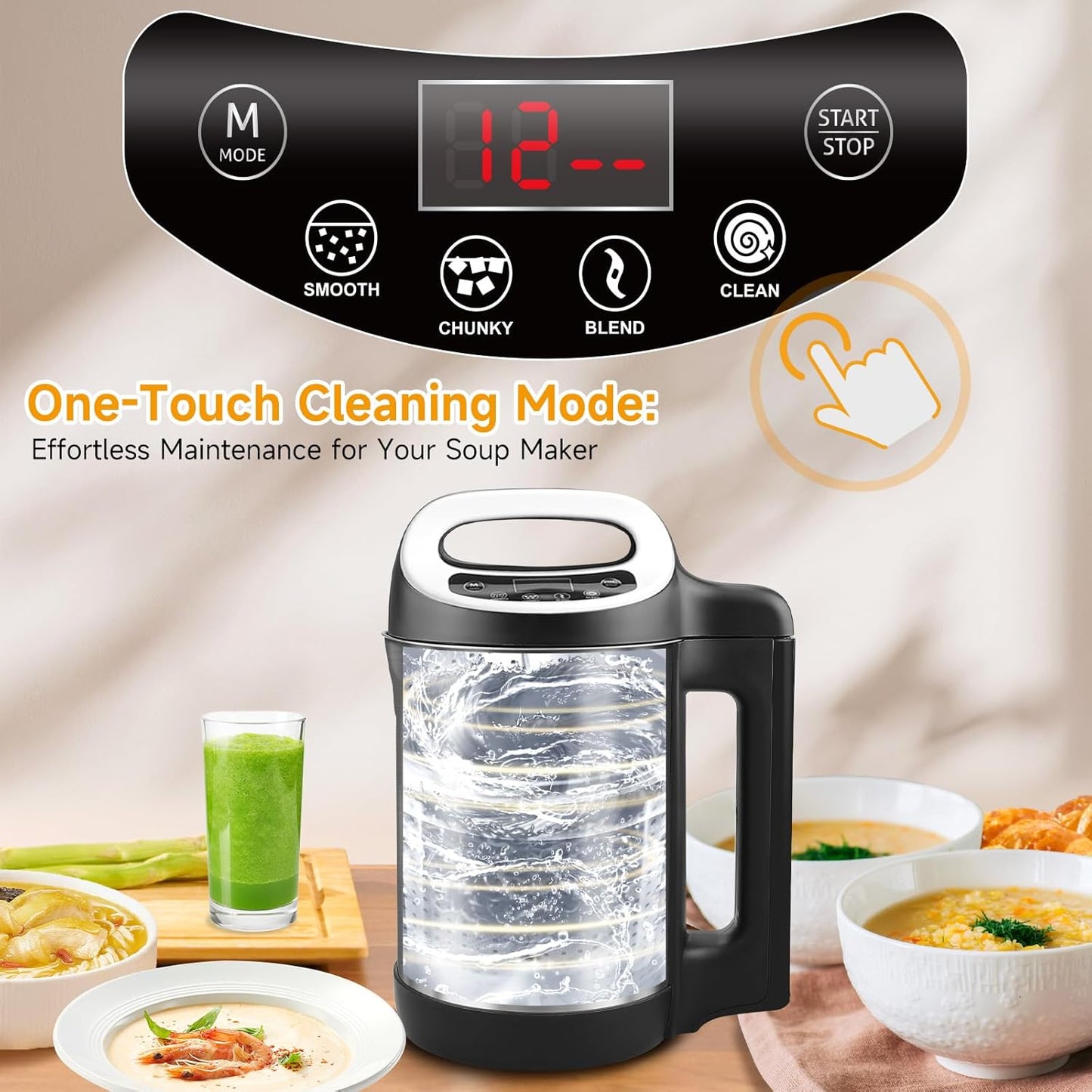 Homtone 1.6L Soup Maker Machine, Stainless Steel Soup Maker Blender with Smooth & Chunky Settings, Anti-Dry Burn, Overfill Sensors, Ideal for Quick Soups, Baby Food