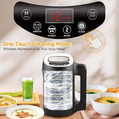 Homtone 1.6L Soup Maker Machine, Stainless Steel Soup Maker Blender with Smooth & Chunky Settings, Anti-Dry Burn, Overfill Sensors, Ideal for Quick Soups, Baby Food