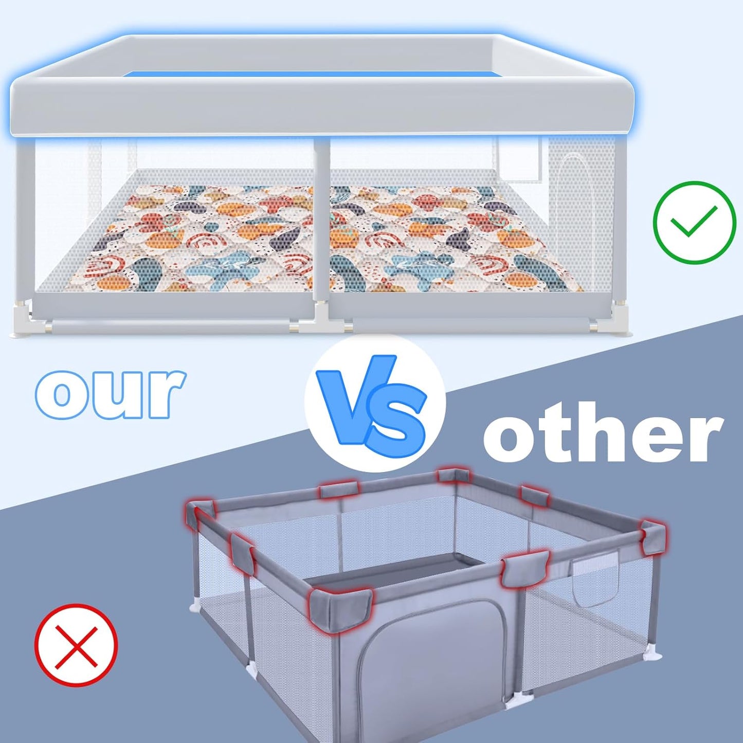 XVISHX Baby Playpen 50 x 50 Inch Play Pen Playards, Playpen for Babies and Toddlers, Baby Playard for Indoor & Outdoor Active Center Game Fence, with Skin-Friendly Fabric and Soft Breathable Mesh Grey