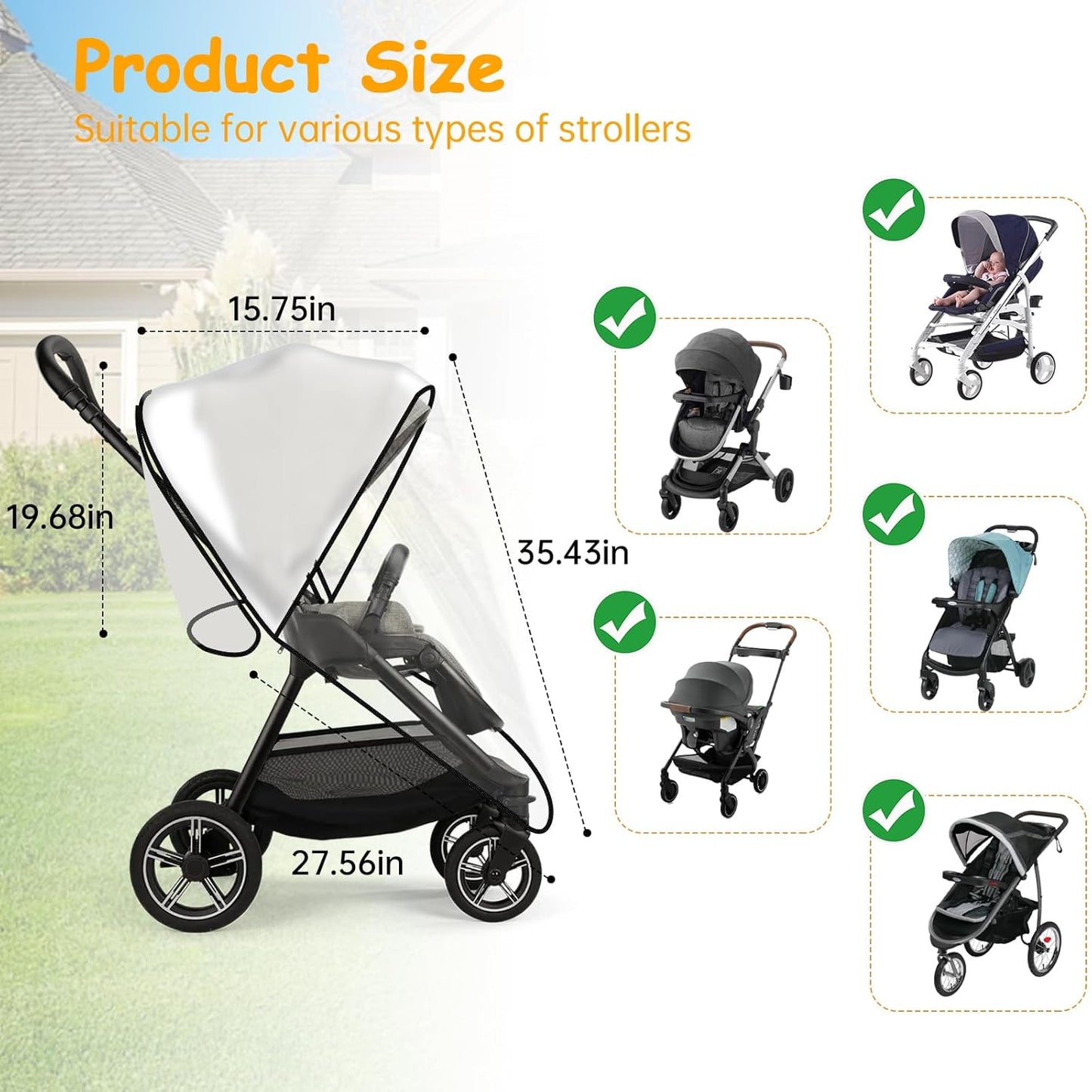 Rain Cover Compatible with Nuna Stroller - Waterproof Stroller Rain Cover, Windproof Travel Weather Shield, Durable Protect from Dust and Snow with Breathable, Travel Strollers Accessories