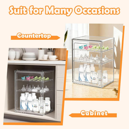 Baby Bottle Organizer,Adjustable Height Bottle Storage Organizer Baby for Bottles, Pacifiers, Pump Parts, Clear Organizer for Countertop, Cabinet,Vanity, Bathroom