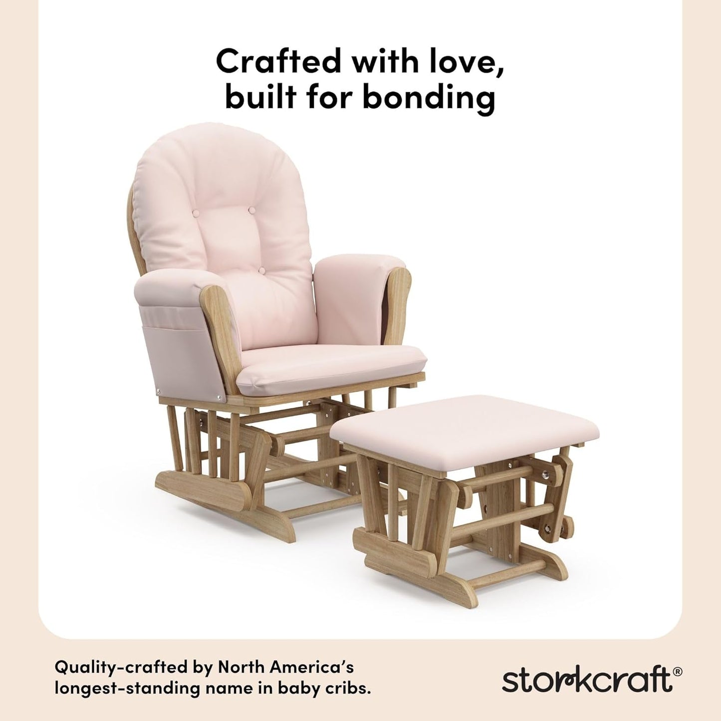 Storkcraft Premium Hoop Glider & Ottoman (Natural/Pink) — GREENGUARD Gold Certified Nursery Glider, Solid Wood Craftsmanship, Smooth-Gliding Nursery Chair and Ottoman, Award-Winning - Colors A