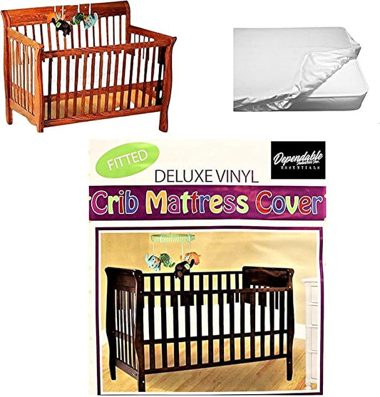Deluxe Vinyl Fitted Crib Mattress Cover Protector 28" x 52" Standard Size Waterproof Protects and Keeps Mattress Clean and Dry