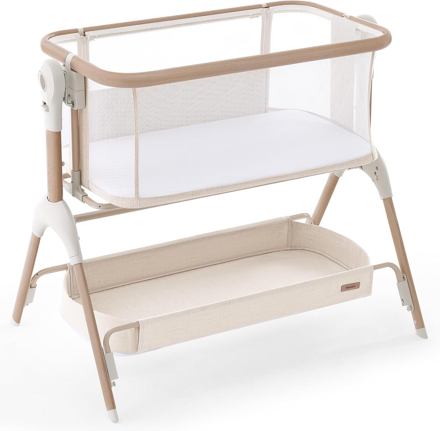 HARPPA Cuddly Signature Baby Bassinet with Mattress, 3 in 1 Bedside Sleeper & Rocking Cradle, Breathable Mesh, 5 Height Adjustable, Newborn 0–5 Months, Wood Grain