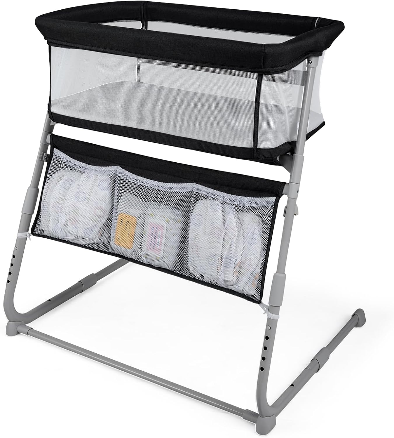 BABY JOY Bassinet, Bedside Crib w/Adjustable Height, Comfy Mattress, Full-Mesh Sides and Storage Pockets for Newborns Infants, Baby Bassinets Bedside Sleeper for Safe Co-Sleeping