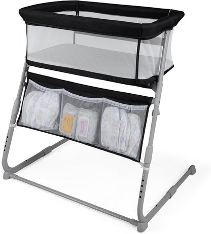 BABY JOY Bassinet, Bedside Crib w/Adjustable Height, Comfy Mattress, Full-Mesh Sides and Storage Pockets for Newborns Infants, Baby Bassinets Bedside Sleeper for Safe Co-Sleeping