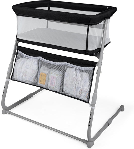 BABY JOY Bassinet, Bedside Crib w/Adjustable Height, Comfy Mattress, Full-Mesh Sides and Storage Pockets for Newborns Infants, Baby Bassinets Bedside Sleeper for Safe Co-Sleeping