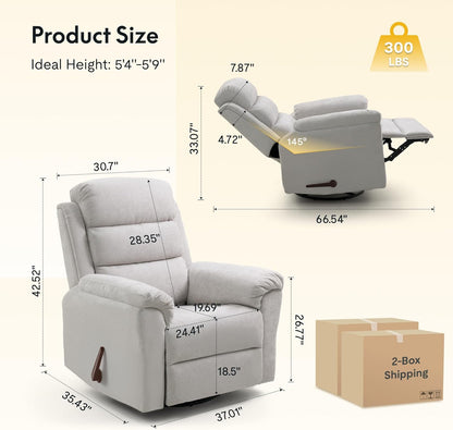 FLEXISPOT Souffle Swivel Rocker Recliner Chair for Adults, Nursery Rocking Glider Chair with Massage & Heat, FSC Wood Frame, Manual Recliner for Living Room, Nursery & Relaxation, Light Grey