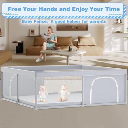 XVISHX Baby Playpen 50 x 50 Inch Play Pen Playards, Playpen for Babies and Toddlers, Baby Playard for Indoor & Outdoor Active Center Game Fence, with Skin-Friendly Fabric and Soft Breathable Mesh Grey