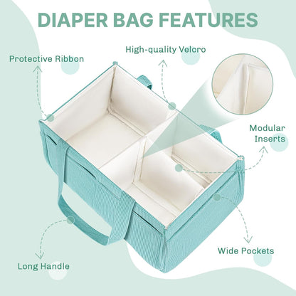 Baby Diaper Caddy Organizer - Portable Nursery Storage Basket for Newborn Essentials, Foldable Diaper Bag Organizer for Baby Shower Gifts and Registry Must-Haves, Car Organizer with Dividers (Blue)