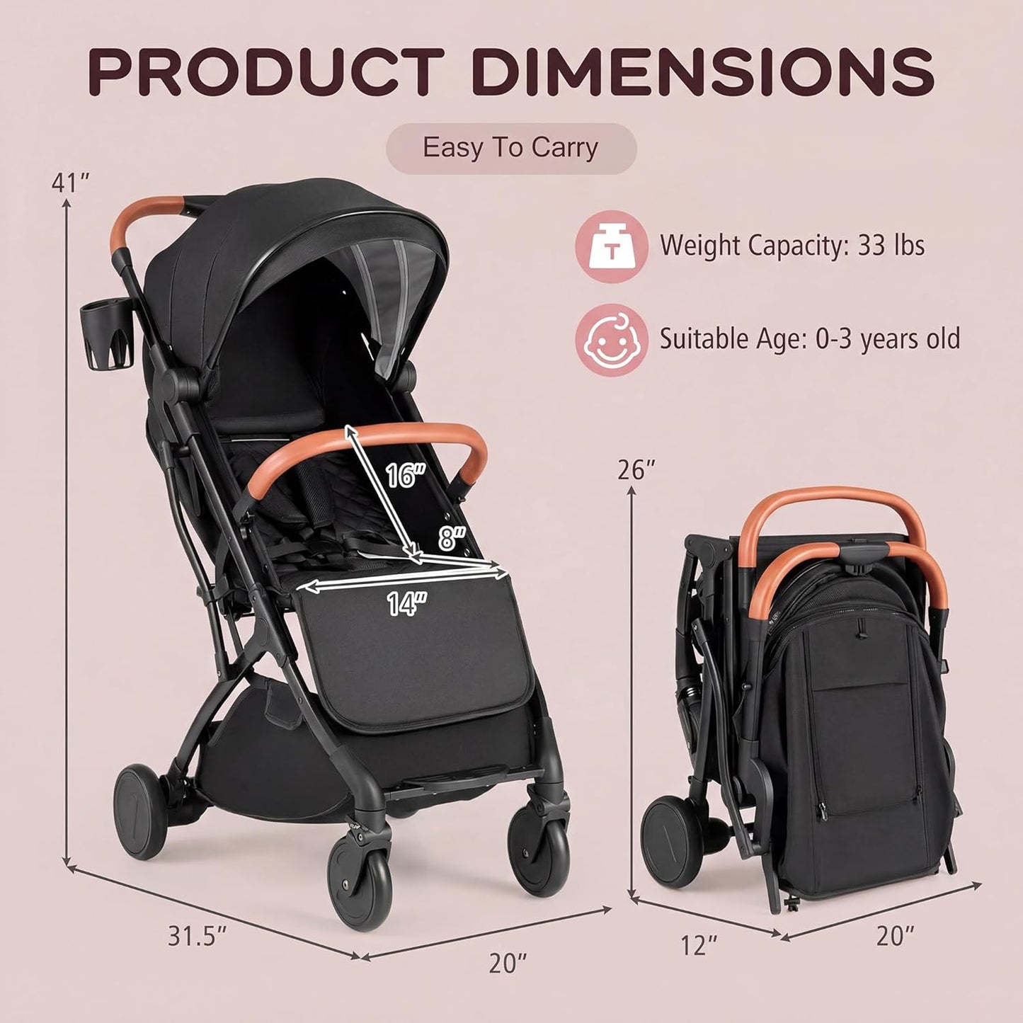 HONEY JOY Lightweight Baby Stroller, Compact Travel Stroller w/Aluminum Frame, Footmuff, EVA Wheels w/Spring Suspension, Multi-Position Recline, One-Hand Fold Luggage Handle for Toddlers (Gray)