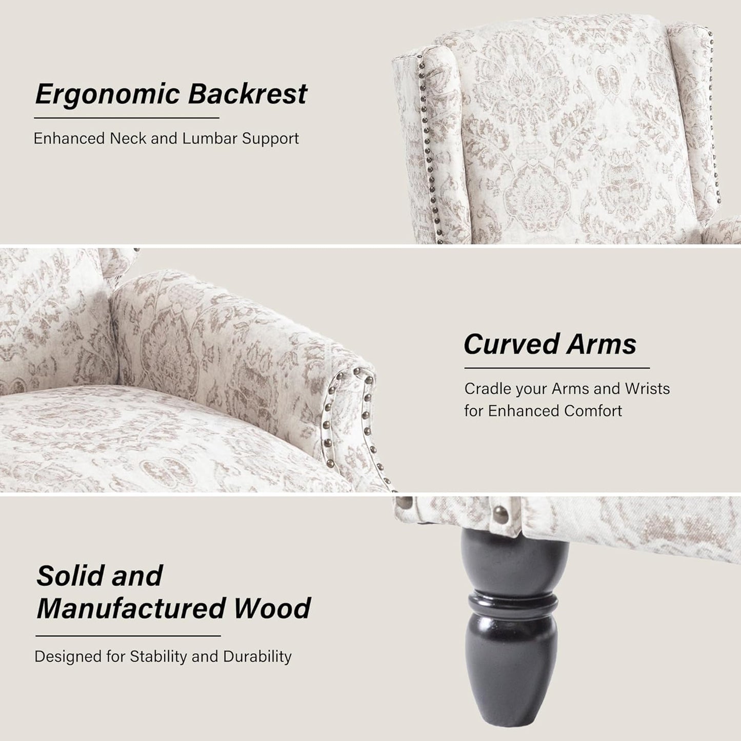 Swivel Rocker Recliner Chair, Manual Nursery Glider Recliner, Floral Fabric Wingback Accent Chair with Adjustable Backrest & Footrest for Small Spaces Living Room Bedroom (Plants Floral, Set of 1)