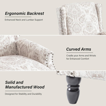 Swivel Rocker Recliner Chair, Manual Nursery Glider Recliner, Floral Fabric Wingback Accent Chair with Adjustable Backrest & Footrest for Small Spaces Living Room Bedroom (Plants Floral, Set of 1)