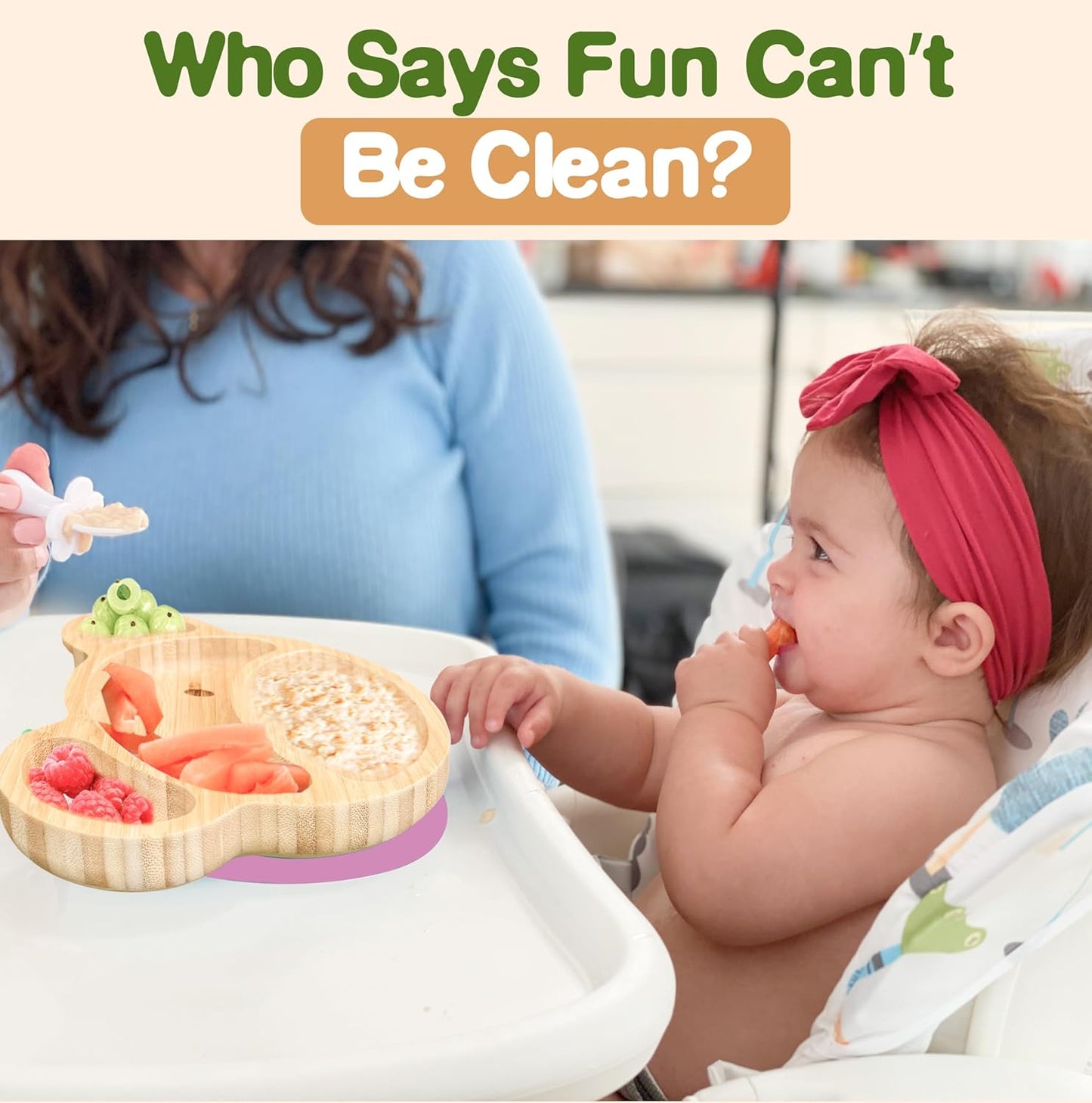 Bamboo Plates for Kids - Baby & Toddler Plates with Suction for Feeding & Weaning, Eco-Friendly Bear Design Promotes Self-Feeding, Ideal for Busy Moms & Dads, Sturdy & BPA-Free (Pink)