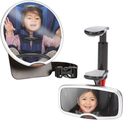 Diono Baby Car Mirror 2 Pack, Includes Safety Car Seat Mirror for Rear Facing Infant & See Me Too Rear View Baby Mirror Both Fully Adjustable with Wide Crystal Clear View, Shatterproof, Crash Tested