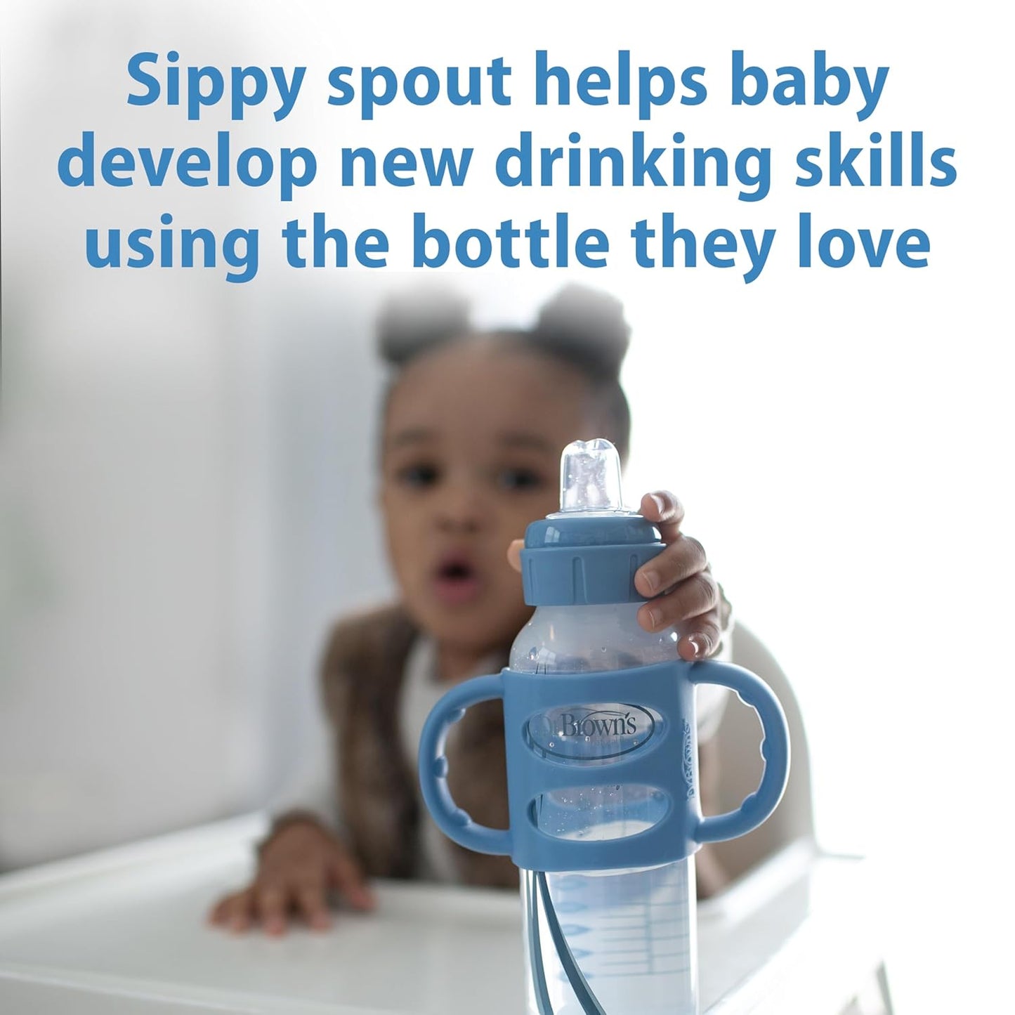 Dr. Brown's Milestones Narrow Sippy Spout Bottle with 100% Silicone, Easy-Grip Handles and Soft Sippy Spout, 8oz/250mL, Light Pink and Ecru, 2-Pack, 6m+