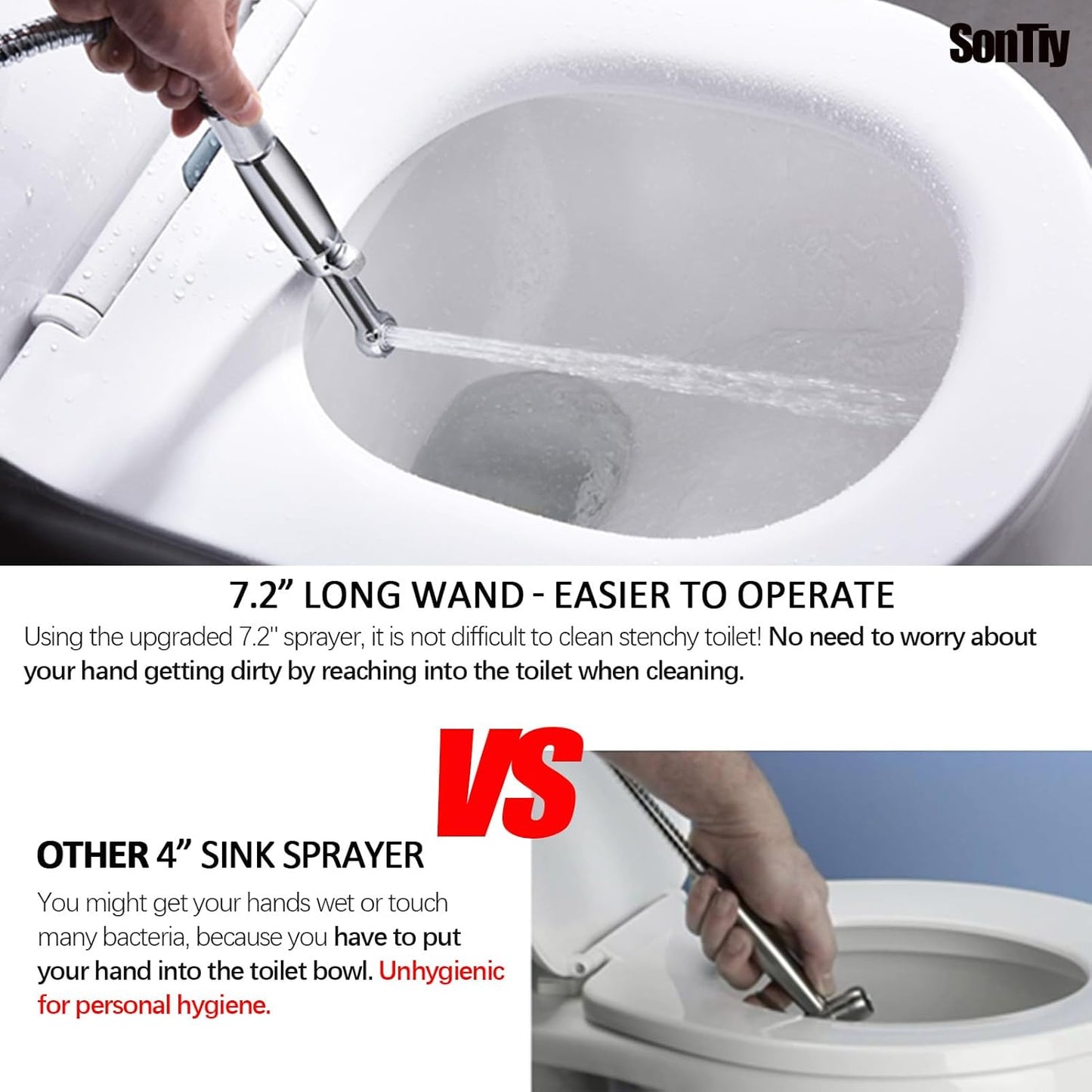 SonTiy Handheld Bidet Sprayer for Toilet, Cloth Diaper Sprayer Set Hand Held Bidet Jet Spray for Toilet with Backflow Preventer, Adjustable Water Pressure Control, Brass, Black Stainless
