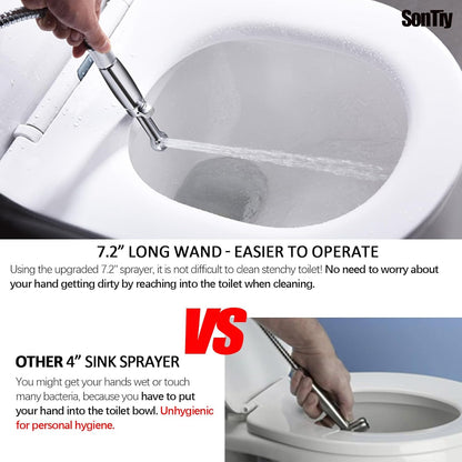 SonTiy Handheld Bidet Sprayer for Toilet, Cloth Diaper Sprayer Set Hand Held Bidet Jet Spray for Toilet with Backflow Preventer, Adjustable Water Pressure Control, Brass, Black Stainless