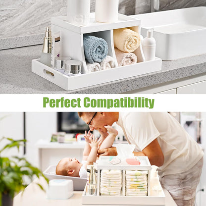 Diaper Caddy Organizer, Changing Table Organizer, Wooden Diaper Organizer for Nursery, Baby Diaper Storage Organizer with Removable Dividers (Brown, Rectangular Size)