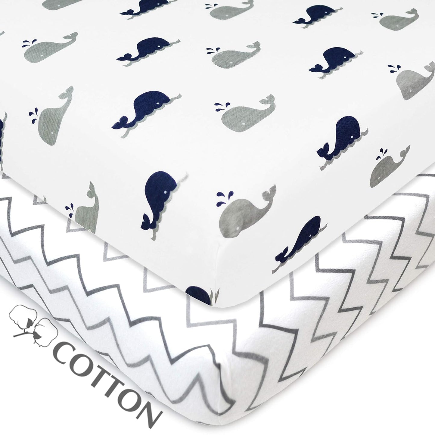 American Baby Company 2 Pack 100% Natural Cotton Fitted Pack and Play Sheets 39" x 27" - Soft & Breathable Pack N Play Sheets for Playard & Mini Crib Mattress, Pink Stars/Zigzag, for Boys & Girls