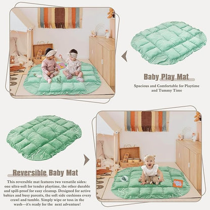 5-in-1 Plush Baby Play Gym, Baby Play Mats, Convertible Baby Gym, Tummy time mat, 6 Sensory Toys, Activity Center, Ball Pit, Sage Green