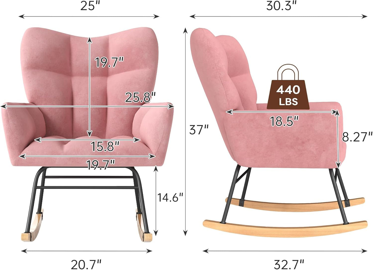 Nursery Rocking Chair, Rocking Chairs for Nursery, Baby Rocker Chair, Glider Rocker, Anti-Tip Safety Design, 440 Lb Weight Capacity, Cotton Fabric Cover, White