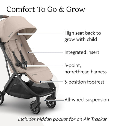 UPPAbaby Minu V3 Travel Stroller | Lightweight + Compact Design | One-Hand Fold + Unfold | from Birth + Overhead Compatible | Evelyn (Meadow Green/Carbon Frame/Chestnut Leather)