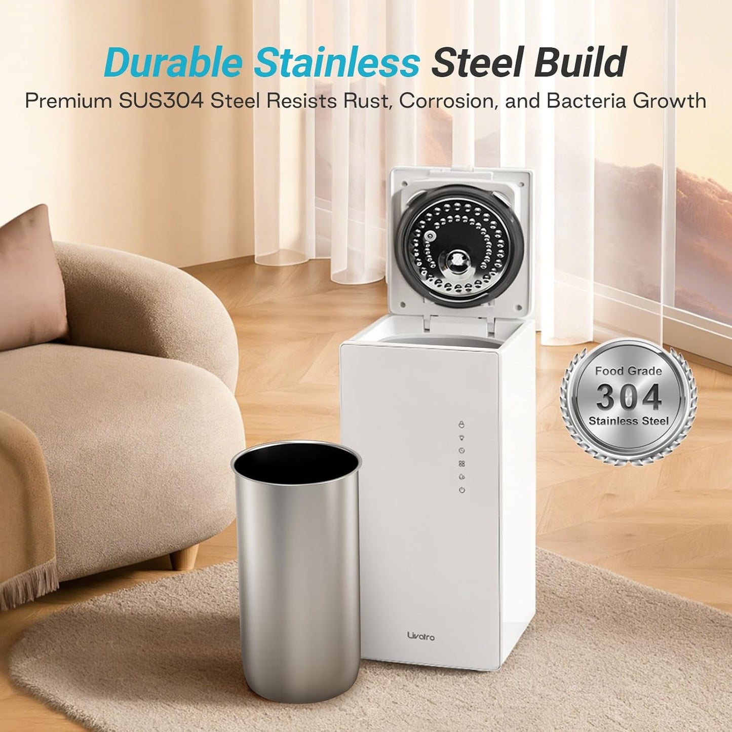 Livatro Stainless Steel Humidifier, 3L Warm Mist Humidifier, Easy Clean with Warm Steam Humidifier, Healthy Air Mist Humidifiers for Bedroom Living Room, with Sleep Mode and Auto-off Setting